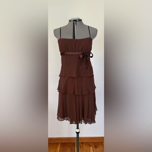 Brown Tiered Sundress with Bow and Spaghetti Straps. Size 12